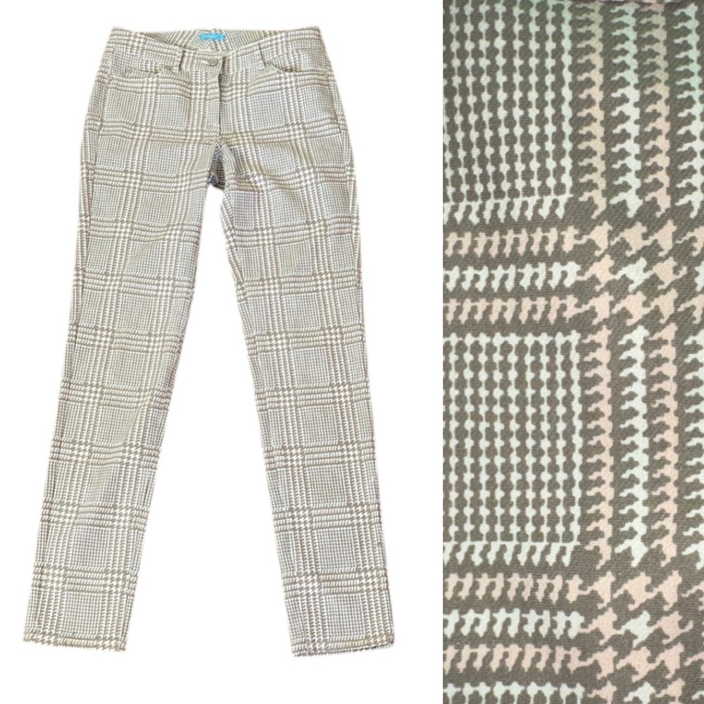 J. McLaughlin Lexi Hilltop Khaki & Pink Houndstooth Plaid Print Jeans - 2